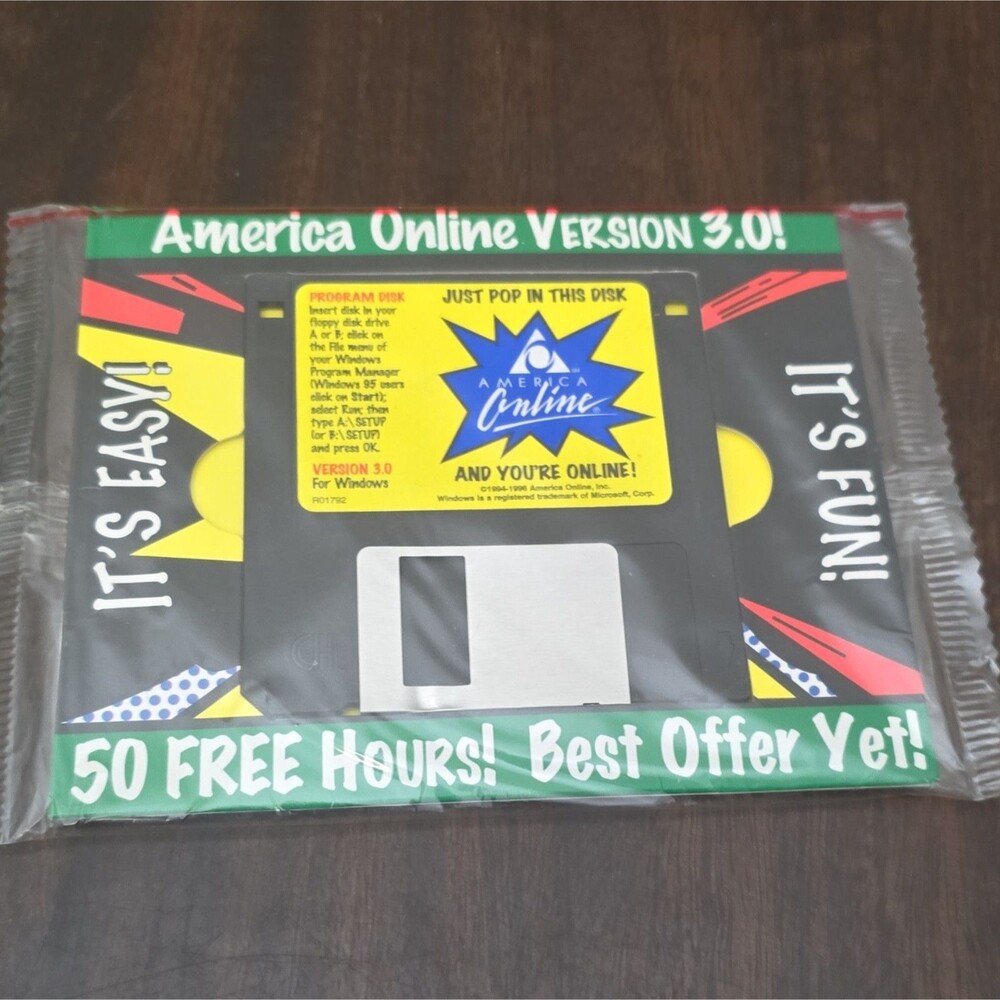AOL America Online Version 3.0 Floppy Disk 50 Free Hours NEW SEALED Vintage Rare